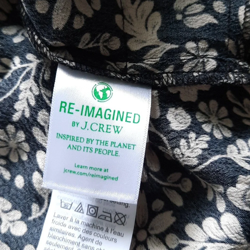 J.Crew Re-Imagine Black and White Floral Inseam Pockets Ruffle Collar Dress XS